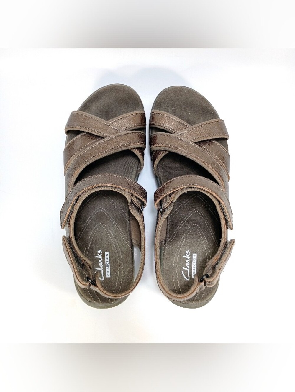 Clarks Collection Womens 7 Wide Fit Pewter Metallic Leather Ankle Strap Sandals - Picture 8 of 10